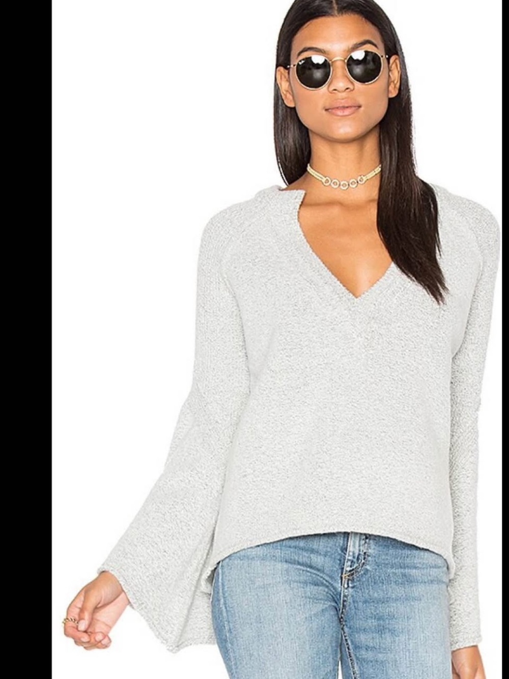 Free People
"Lovely Lines" Bell-Sleeve Pullover Sweater Size S